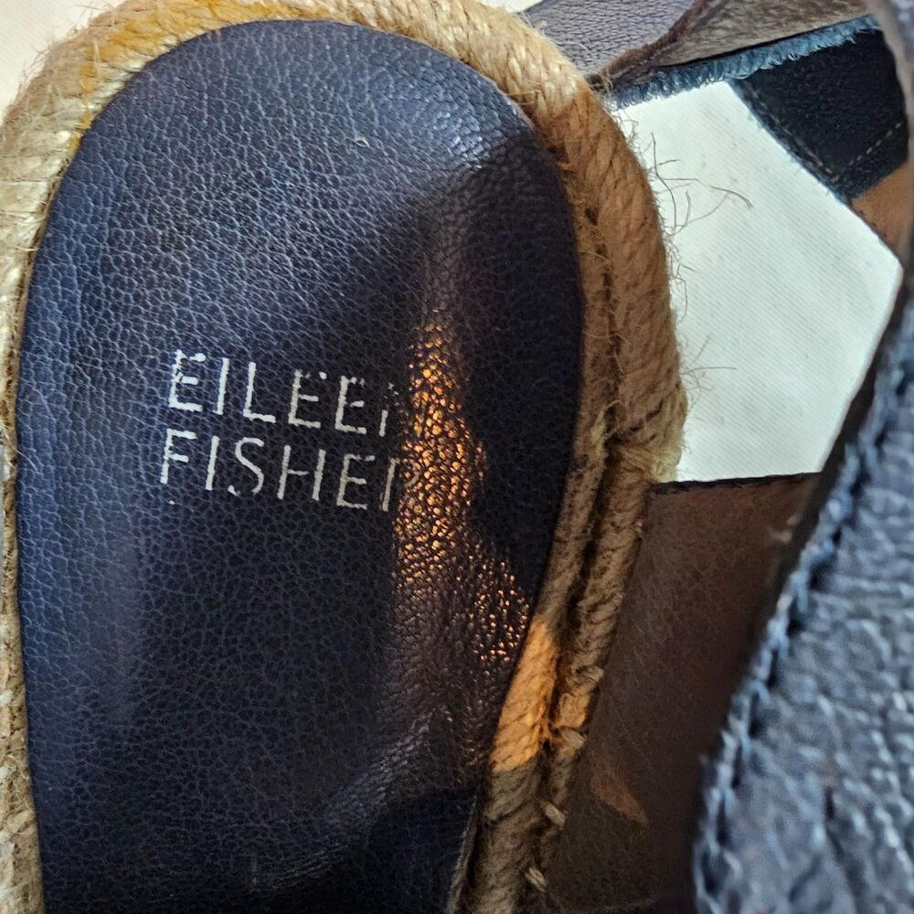 New Eileen Fisher Slate Blue Leather Strappy Platform Wedge Sandals sz 10 w Heel - Picture 7 of 7